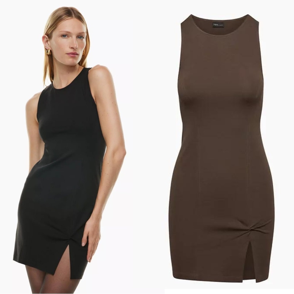 Aritzia | Ten‎ by Babaton | Deception Ponte Crewneck Mini Dress Brown Size L